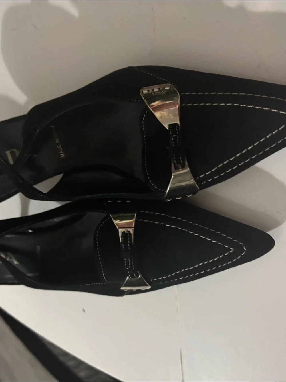 Vintage Prada Black Slingback Kitten Heels Contrast Stitch IT 38 - Picture 4 of 14